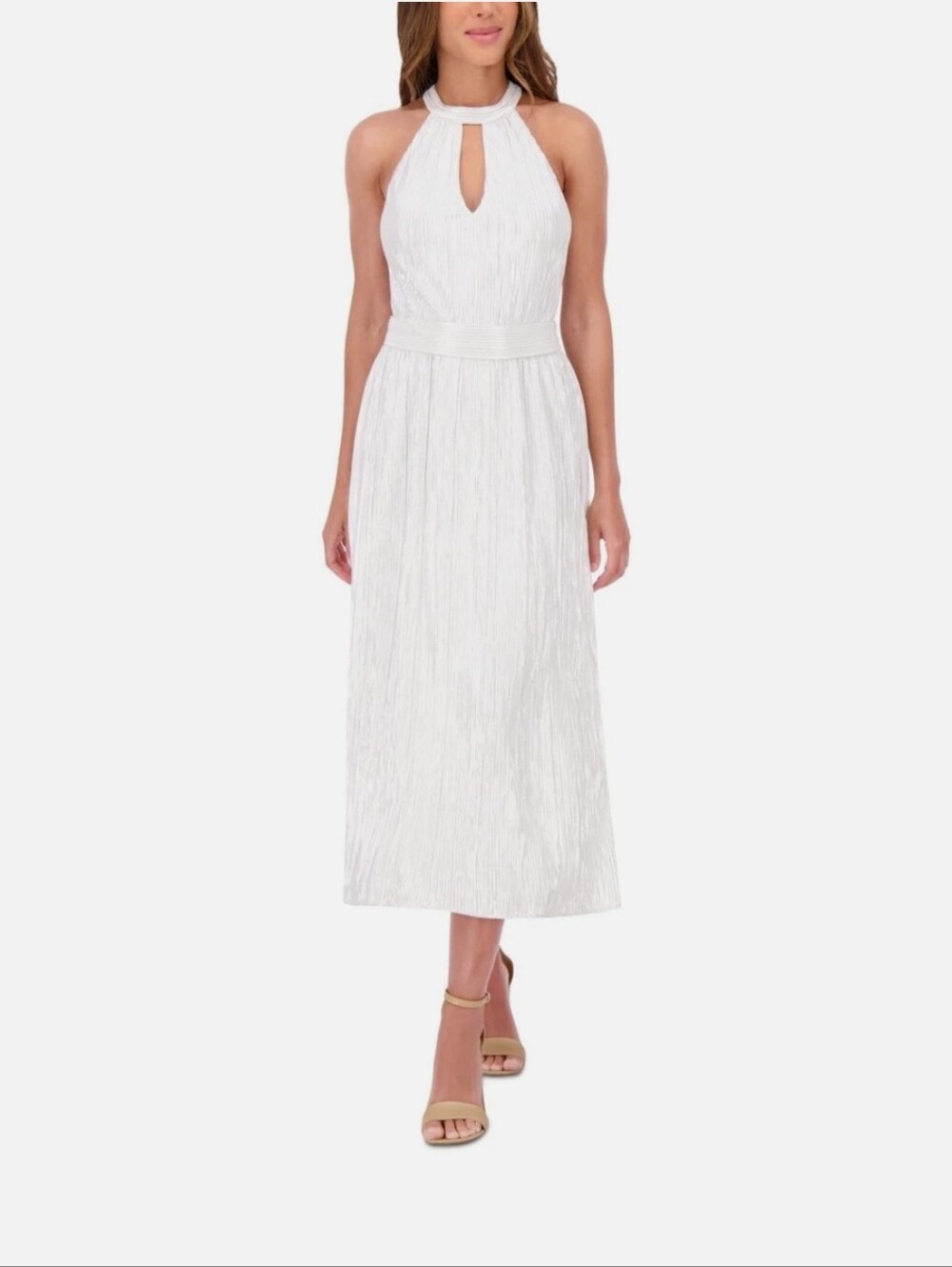 Kensie Women's Metallic Pleated Keyhole-Cutout Midi/Maxi Dress